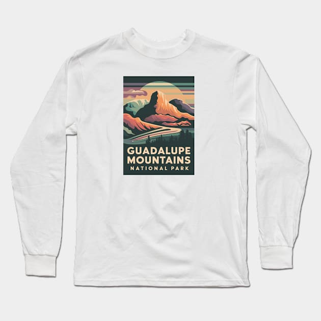 Vintage Poster of Guadalupe Mountains National Park Long Sleeve T-Shirt by Perspektiva
